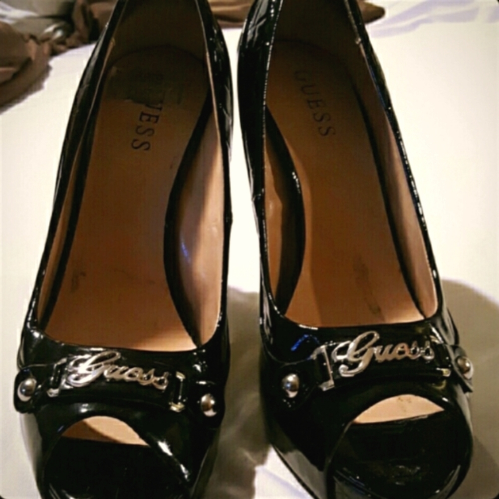 ISO Guess Black Patent Peep Toe Heels
